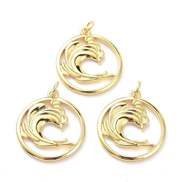 

PandaHall Brass Pendants, with Jump Ring, Long-Lasting Plated, Flat Round with Sea Wave, Real 18K Gold Plated, 27.5x25x2mm, Jump Ring: 5x1mm...