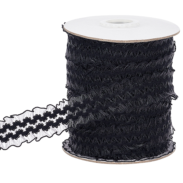 

PandaHall 30 Yards Chinlon Pleated Flower Ribbon, Ruffled Lace Trim for Costume Decoration, Black, 1~1-1/8 inch(25~29mm) Polyester Black