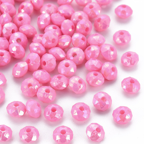 

PandaHall Opaque Acrylic Beads, AB Color Plated, Faceted Rondelle, Hot Pink, 6mm, Hole: 1.5mm, about 6200pcs/500g. Acrylic Rondelle