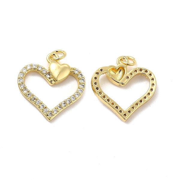 

PandaHall Brass Micro Pave Cubic Zirconia Pendants, with Jump Ring, Heart Charm, Real 18K Gold Plated, 20.5x19.5x3.5mm, Hole: 3.5mm..., Clear