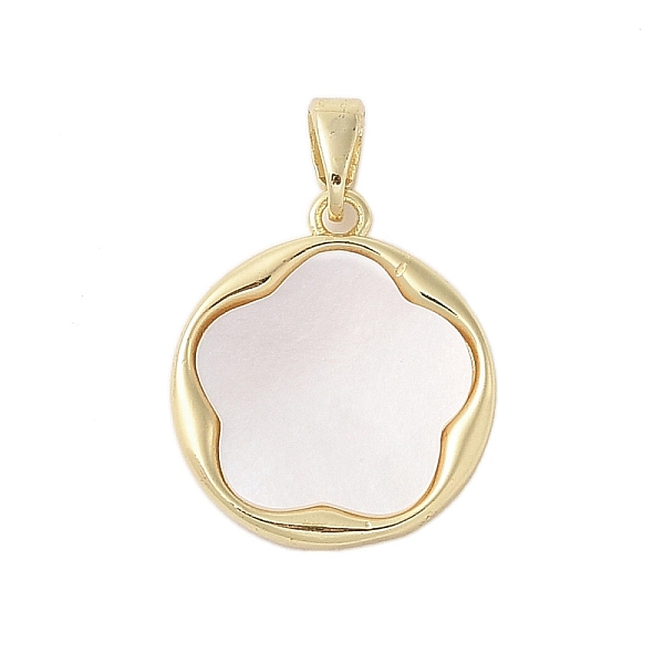

PandaHall Brass Pave Shell Pendants, Flat Round with Flower Charms with Snap on Bails, Real 18K Gold Plated, 19x16.5x2.5mm, Hole: 4.5x2.5mm...