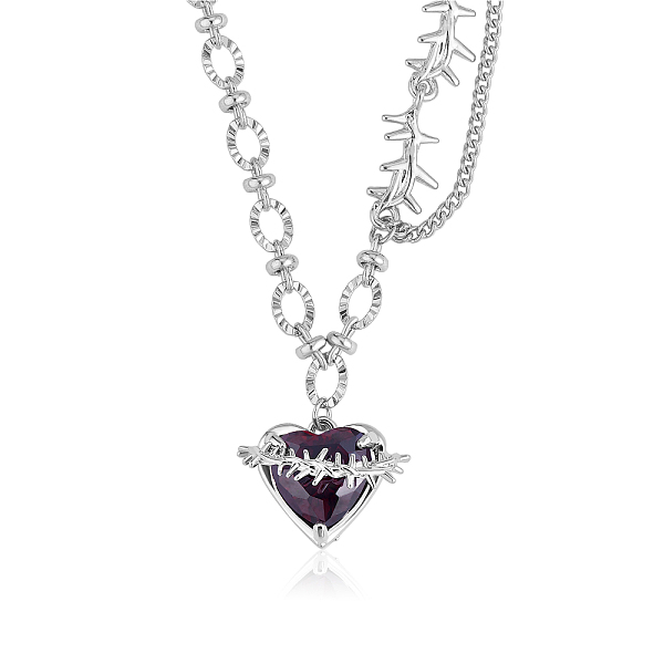 

PandaHall Red Heart Zirconia Necklace Adjustable Chain Gemstone Pendant Necklace Fashion Solitaire Love Eternity Crystals Choker Charms...