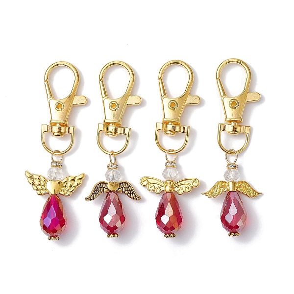 

PandaHall Angel Glass Pendant Decorations, with Alloy Swivel Lobster Claw Clasps, Golden, 64~66mm Glass Angel & Fairy