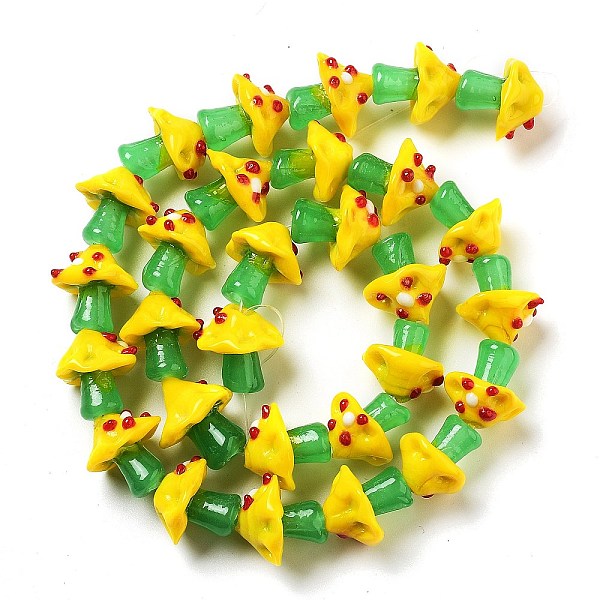 Handmade Lampwork Bumpy Beads Strands, Mushroom, Yellow, 16-17x14.5-16.5x14-16mm, Hole: 1.2-1.8mm, about 30pcs/strand, 17.13-19.76''(43.5-50.2cm)