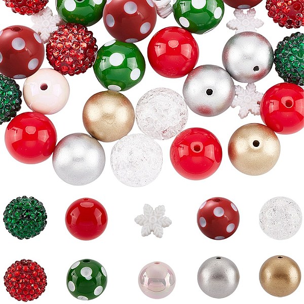 クリスマステーマのアクリルビーズ10種類50個