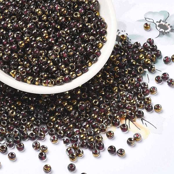 

PandaHall Glass Seed Beads, Half Plated, Inside Colours, Round Hole, Round, Coconut Brown, 4x3mm, Hole: 1.4mm, 5000pcs/pound Glass