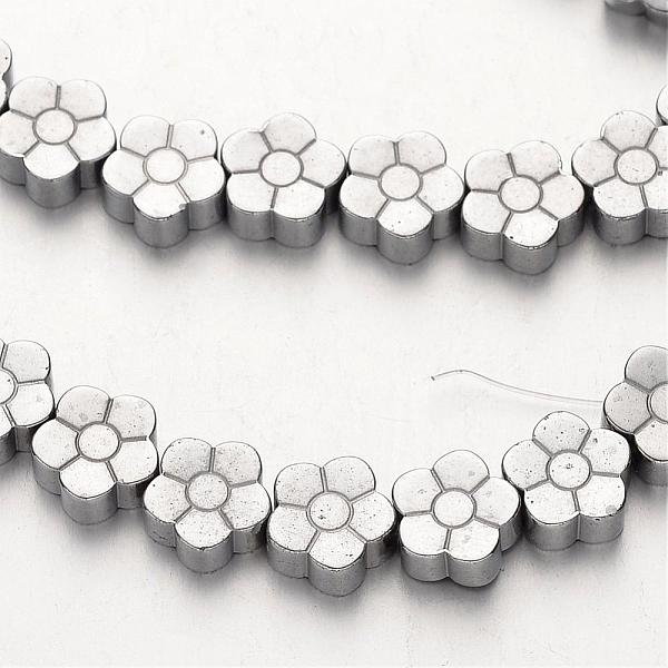 

PandaHall Electroplate Non-magnetic Synthetic Hematite Beads Strands, Flower, Silver Plated, 8x3mm, Hole: 1mm, about 54pcs/strand, 15.7 inch...