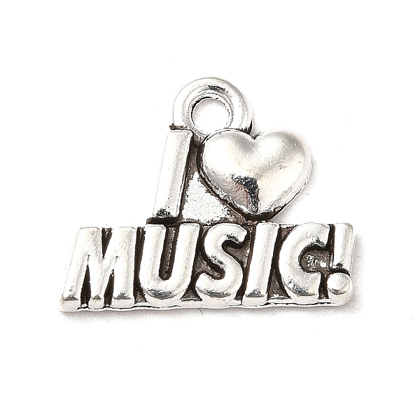 PandaHall Tibetan Style Alloy Pendants, Word I Love Music Charms, Music Lover Charm, Antique Silver, 13x16x2mm, Hole: 1.5mm, about...