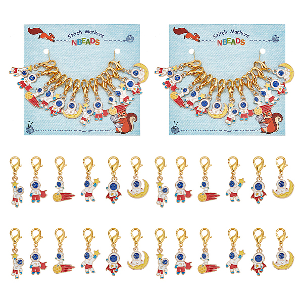 

PandaHall Alloy Enamel Spaceman Pendant Locking Stitch Markers, Zinc Alloy Lobster Claw Clasps Stitch Marker, Mixed Color, 3.5~4cm, 6 style..., Multicolor