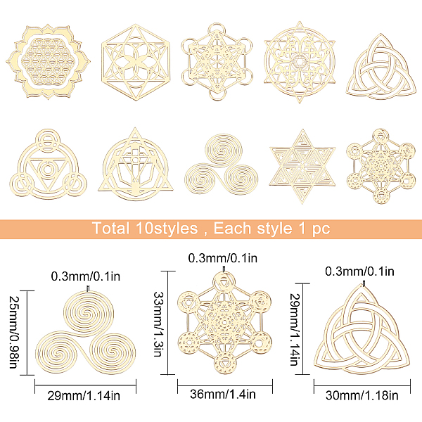 SUNNYCLUE 10 Sheets 10 Styles Self Adhesive Brass Stickers