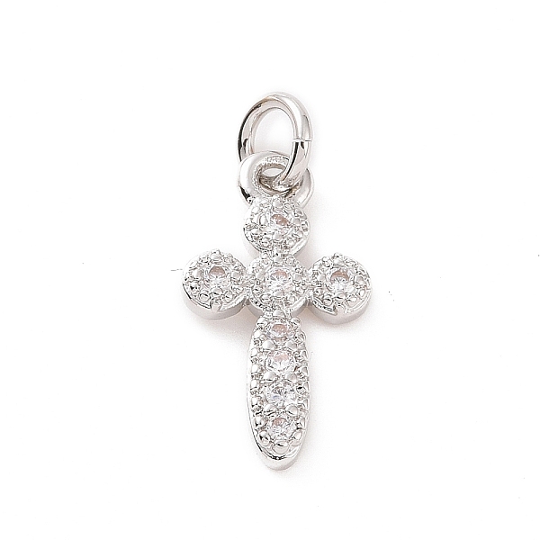 

PandaHall Brass Micro Pave Cubic Zirconia Charms, with Jump Ring, Religion Cross Charm, Platinum, 15x8x1.5mm, Hole: 2.8mm Brass+Cubic..., Clear