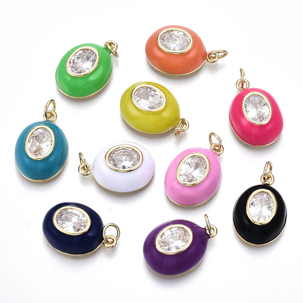 

PandaHall Brass Clear Cubic Zirconia Pendants, with Enamel and Jump Rings, Cadmium Free & Nickel Free & Lead Free, Real 16K Gold Plated..., Multicolor