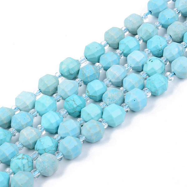 

PandaHall Natural Howlite Beads Strands, with Round Seed Beads, Dyed & Heated, Turquoise, Round, Faceted, 8~9x10mm, Hole: 1.2mm, about...