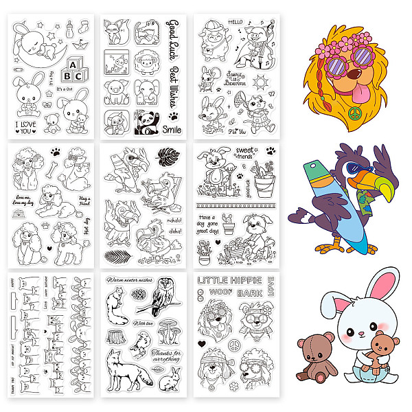 

PandaHall Globleland 9 Sheets 9 Style PVC Plastic Stamps, for DIY Scrapbooking, Photo Album Decorative, Cards Making, Stamp Sheets, Animal...
