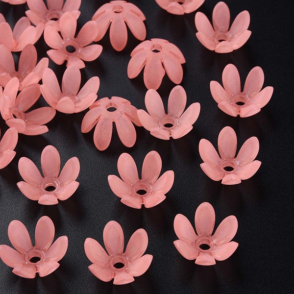 

PandaHall Transparent Acrylic Beads, Frosted, Flower, Salmon, 19x17x10mm, Hole: 3mm, about 764pcs/500g Acrylic Flower Red
