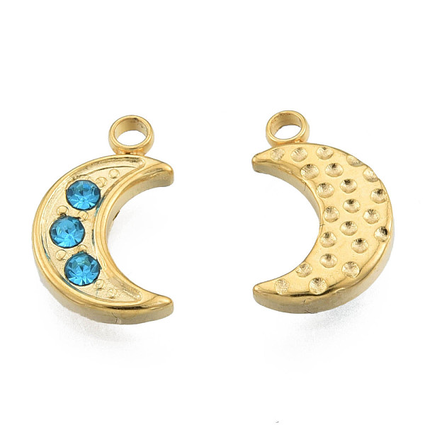 

PandaHall 304 Stainless Steel Charms, with Sapphire Rhinestone, Moon, Real 18K Gold Plated, 12x7.5x2mm, Hole: 1.5mm Stainless..., Blue
