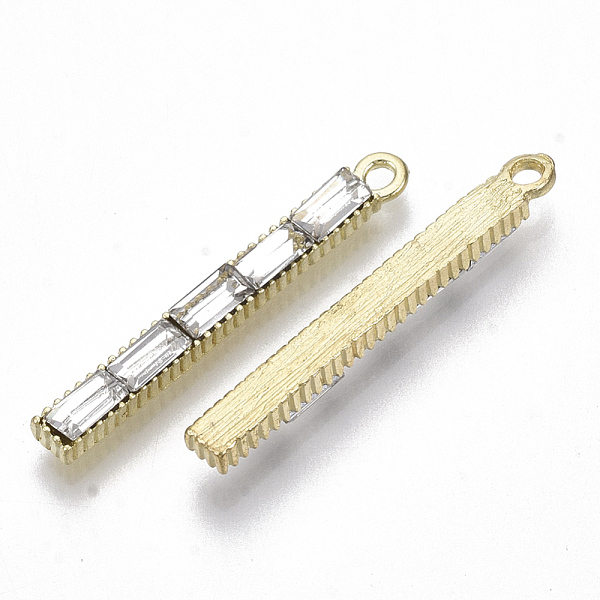 

PandaHall Rhinestone Pendants, with Brass Findings, Rectangle, Crystal, Golden, 29.5x3.5x3.5mm, Hole: 1.5mm Brass+Rhinestone Rectangle Clear