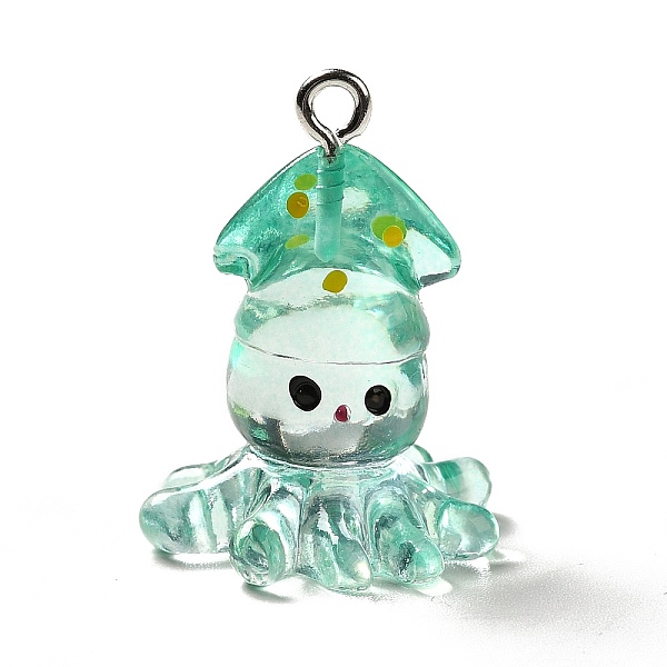 

PandaHall Marine Series Transparent Resin Pendants, Inkfish Charm, with Platinum Plated Iron Findings, Medium Turquoise, 25x20x18mm, Hole...