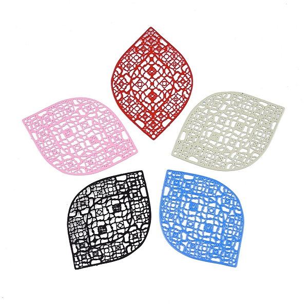 

PandaHall 430 Stainless Steel Filigree Pendants, Spray Painted, Etched Metal Embellishments, Leaf, Mixed Color, 41x28x0.5mm, Hole: 1mm..., Multicolor