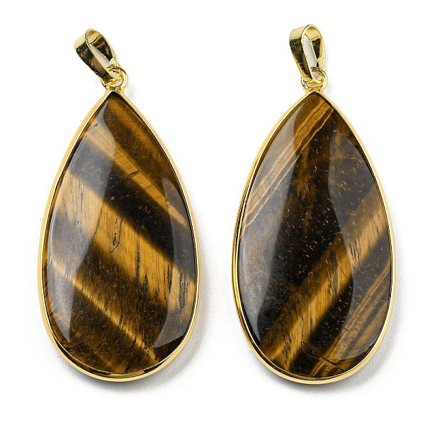 

PandaHall Natural Tiger Eye Pendants, Teardrop Charms with Rack Plating Golden Tone Brass Findings, 42.5x21x4.5~5mm, Hole: 7x4mm Tiger Eye...