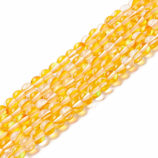 

PandaHall Synthetic Moonstone Beads Strands, Round, Gold, 6mm, Hole: 0.8mm, about 63pcs/strand, 14.57''~15.55''(37~39.5cm) Moonstone Round...