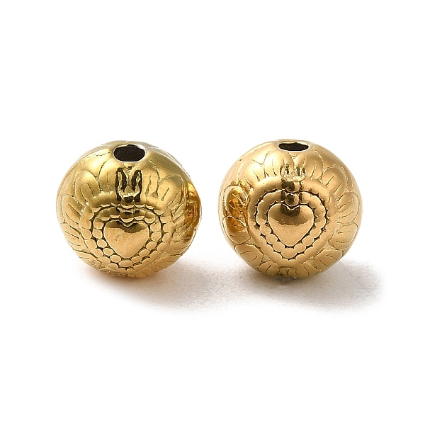

PandaHall 304 Stainless Steel Beads, Flat Round with Heart, Real 18K Gold Plated, 7x6.5mm, Hole: 1.4mm 304 Stainless Steel Flat Round