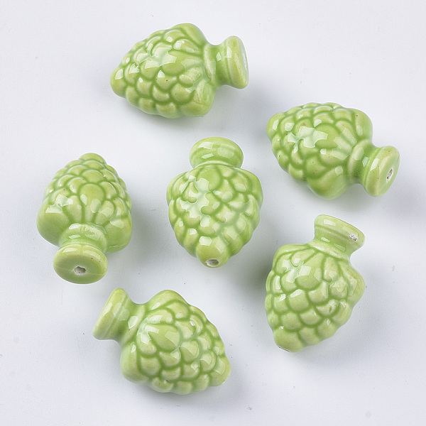 

PandaHall Handmade Porcelain Beads, Bright Glazed Porcelain Style, Pine Cone, Light Green, 29x20x17.5mm, Hole: 2mm Porcelain Food Green