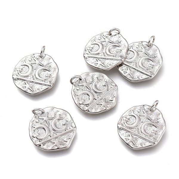 

PandaHall Brass Pendants, with Jump Rings, Hammered, Long-Lasting Plated, Flat Round with Moon, Platinum, 18.5x17.5x1.7mm, Hole: 3mm Brass...