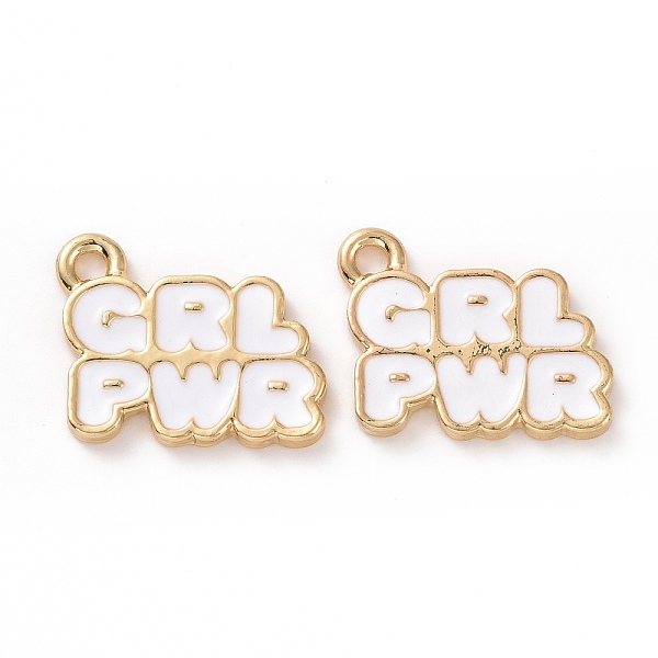 

PandaHall Alloy Enamel Charms, Light Gold, Words GirlPower, White, 14.5x17x2mm, Hole: 2mm Alloy+Enamel Word White