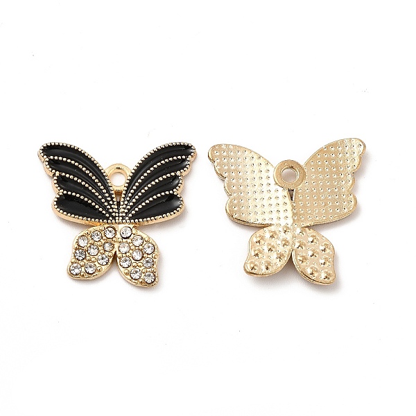

PandaHall Alloy Enamel Pendants, with Crystal Rhinestone, Butterfly Charm, Light Gold, 22x21x2mm, Hole: 1.8mm Alloy Rhinestone+Enamel..., Black