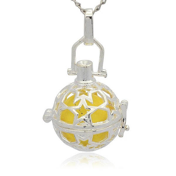 

PandaHall Silver Color Plated Brass Hollow Round Cage Pendants, with No Hole Spray Painted Brass Round Ball Beads, Gold, 36x25x21mm, Hole...