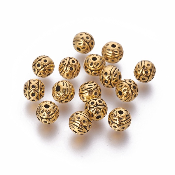 

PandaHall Tibetan Style Zinc Alloy Beads, Textured Round, Cadmium Free & Nickel Free & Lead Free, Antique Golden, 8mm, Hole: 1mm Alloy Round