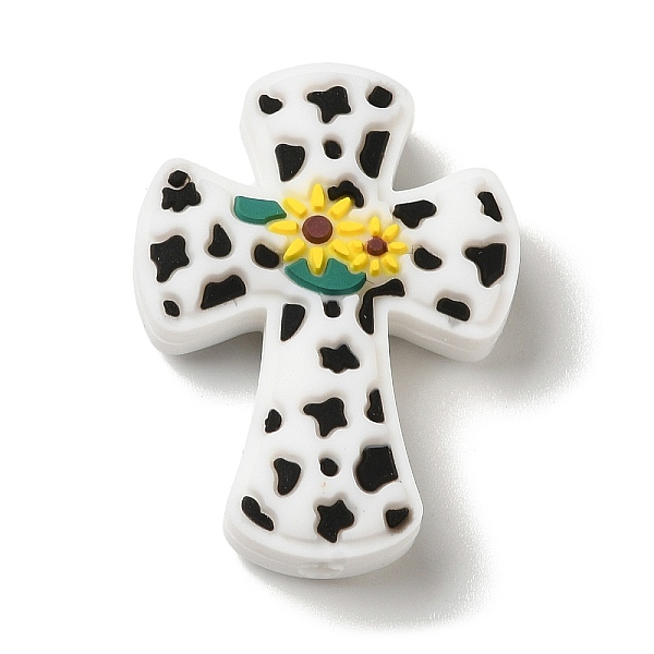 

PandaHall Cross with Sunflower Food Grade Silicone Focal Beads, Silicone Teething Beads , White, 30x22x8mm, Hole: 3mm Silicone Cross White