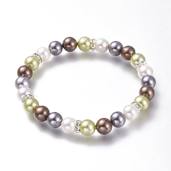 

PandaHall Round Shell Pearl Stretch Beaded Bracelets, with Brass Rhinestone Spacer Beads, Colorful, Inner Diameter: 2-1/4 inch(5.7cm) Shell...