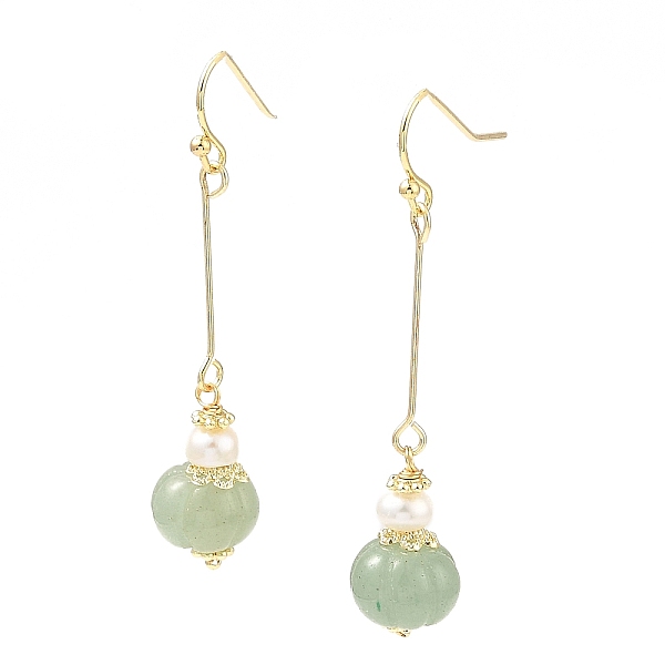 

PandaHall Natural Pearl & Green Aventurine Beads Dangle Earrings, Brass Long Drop Earrings for Women, Real 14K Gold Plated, 52x10mm Green...