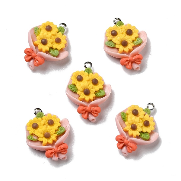 

PandaHall Opaque Resin Pendants, with Platinum Tone Iron Loops, Sunflower, Gold, 27.5x21.5x6.5mm, Hole: 2mm Iron+Resin Flower Gold