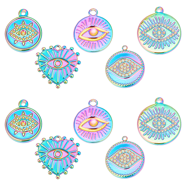 

PandaHall DICOSMETIC 10Pcs 5 Styles Rainbow Color Evil Eye Pendants Stainless Steel Egyptian Eye Pendants Colorful Eyes Symbol Heart Round...