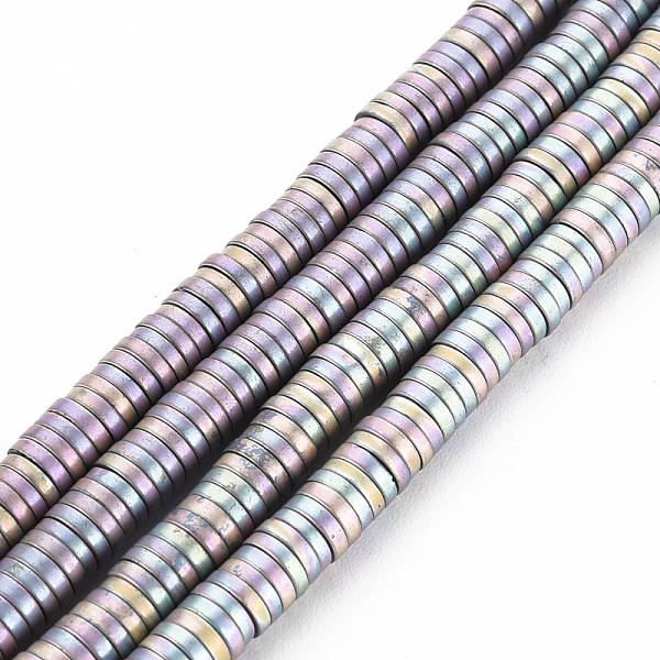 PandaHall Electroplate Non-magnetic Synthetic Hematite Beads Strands, Matte Style, Heishi Beads, Disc/Flat Round, Rainbow Plated, 4x1mm...
