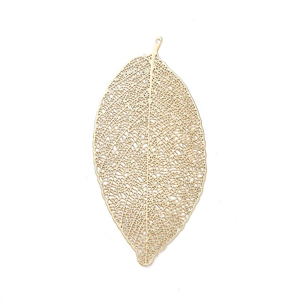 

PandaHall Rack Plating Brass Filigree Big Pendants, Long-Lasting Plated, Leaf Charms, Light Gold, 64x30.5x0.3mm, Hole: 1mm Brass Leaf