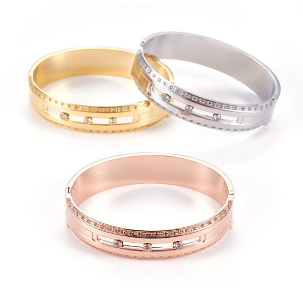 

PandaHall 304 Stainless Steel Bangles, with Rhinestone, Mixed Color, 1-7/8 inchx2-3/8 inch(4.9x6.05cm) Rhinestone Clear