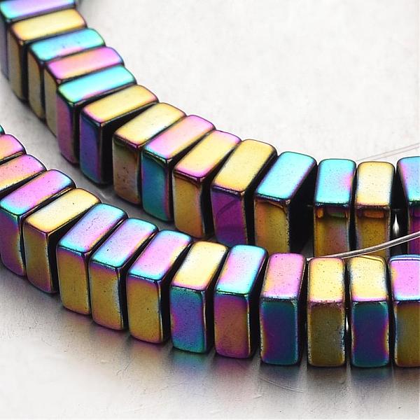 PandaHall Electroplate Non-magnetic Synthetic Hematite Bead Strands, Square Heishi Beads, Multi-color Plated, 6x6x3mm, Hole: 1mm, about...