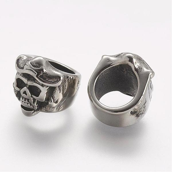 

PandaHall 304 Stainless Steel Slide Charms, Skull, Large Hole Beads, Antique Silver, 11x13x12mm, Hole: 8mm 304 Stainless Steel Skull