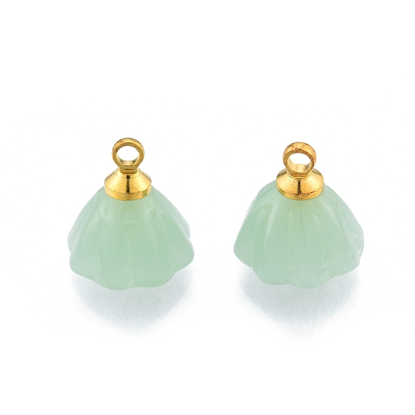 

PandaHall Glass Charms, with Golden Tone Brass Findings, Lotus Pods, Dark Sea Green, 11x11mm, Hole: 1.6mm Brass+Glass Flower
