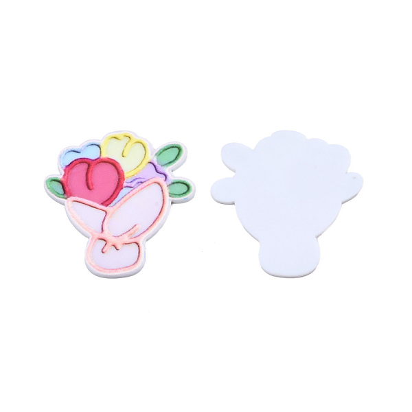 

PandaHall Printed Acrylic Cabochons, Rubberized Style, Flower, Colorful, 44x41x2mm Acrylic Flower