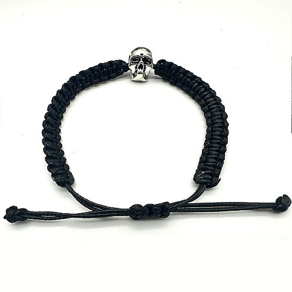 

PandaHall Skull Head Alloy Braided Bead Bracelets, Adjustable Polyester Cord Bracelets for Women, Black, no size Alloy Skull Black