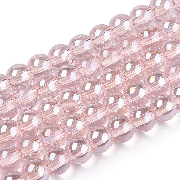 

PandaHall Electroplate Transparent Glass Beads Strands, AB Color Plated, Round, Misty Rose, 4~4.5mm, Hole: 0.8mm, about 97~99pcs/strand...