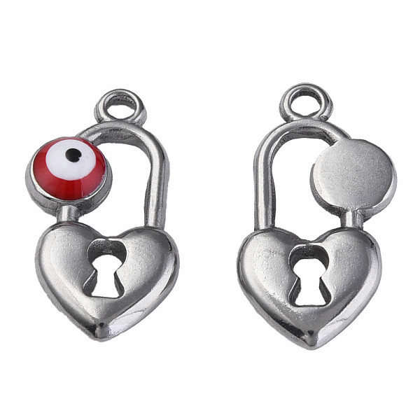 

PandaHall 304 Stainless Steel Enamel Pendants, Heart Padlock with Evil Eye, Stainless Steel Color, Dark Red, 20x11x3mm, Hole: 1.8mm...