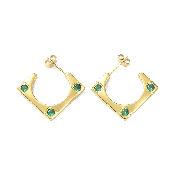 

PandaHall Cubic Zirconia Rectangle Stud Earrings, Golden 304 Stainless Steel Half Hoop Earrings for Women, Green, 19.5x20.5x2.5mm, Pin...