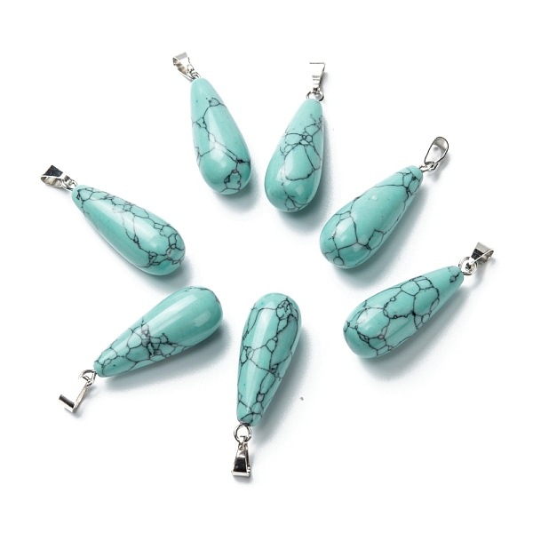 

PandaHall Synthetic Turquoise Pendants, with Platinum Brass Findings, Teardrop, Dyed, 26.5~29x10mm, Hole: 2.5~3.5x4~6mm Synthetic Turquoise...