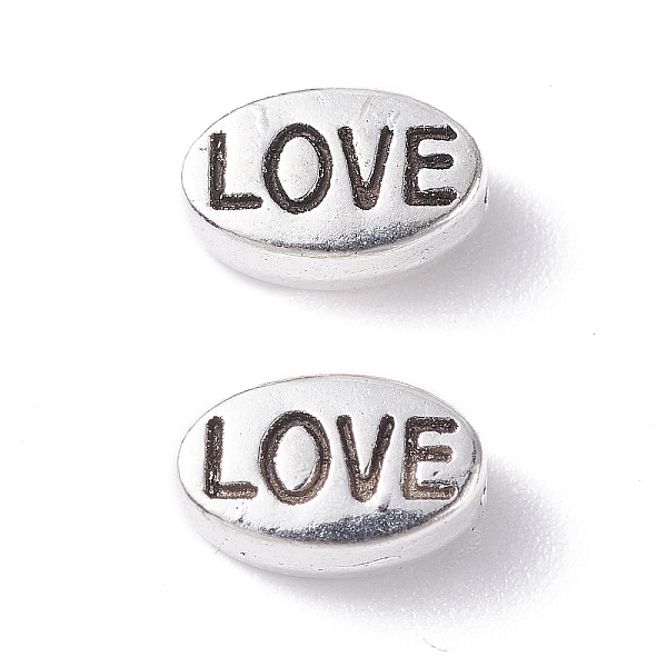 

PandaHall Tibetan Style Alloy Beads, Oval with Word LOVE, for Valentine's Day, Antique Silver, 6x9.5x4mm, Hole: 1mm, about 300pcs/300g Alloy...